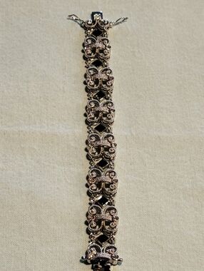 Vintage  Silver Plated Filigree Link Bracelet - Women Jewelry With Secured Close